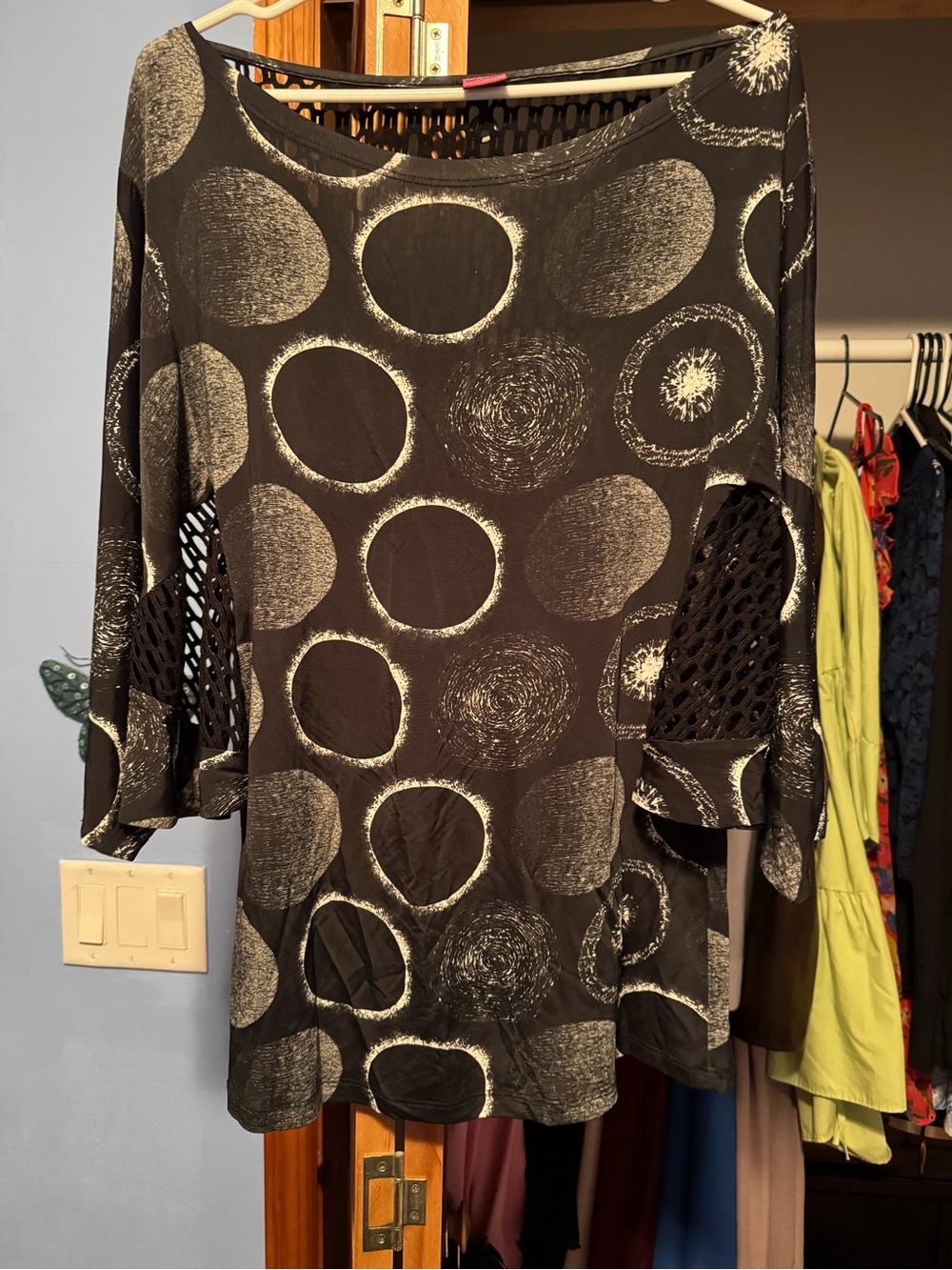 Save The Queen Black Tunic with Gray Circle Print